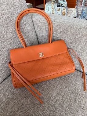 Chanel Cognac Brown Quilted Top-Handle Bag